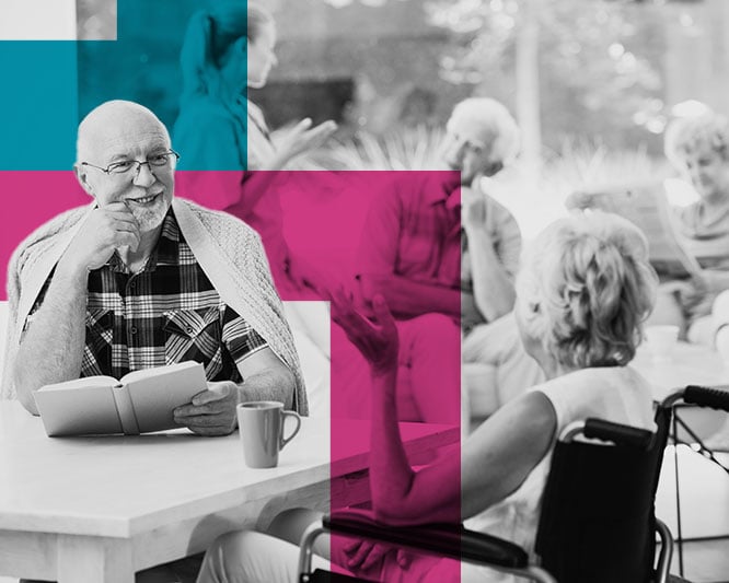 Elderly man and woman at aged care home