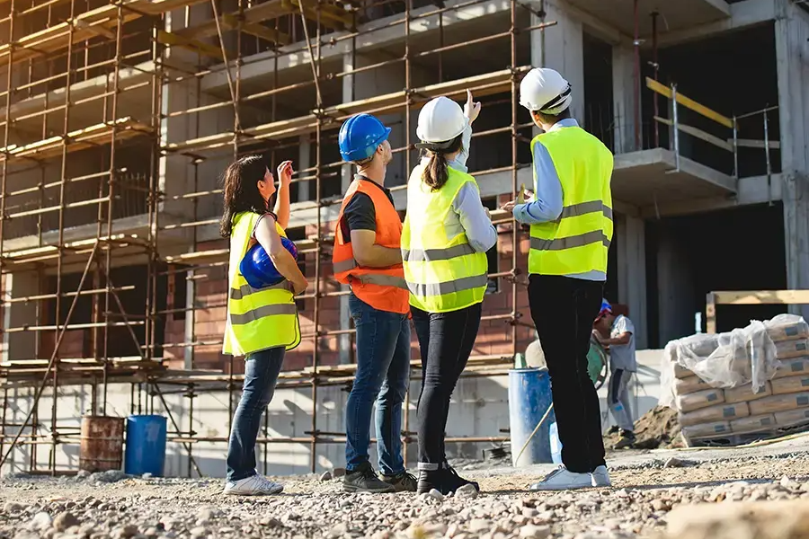 Workers in hi vis on construction site