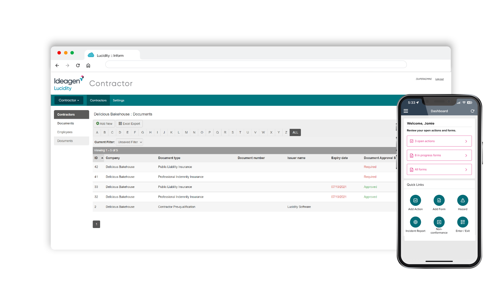 Ideagen Lucidity screen