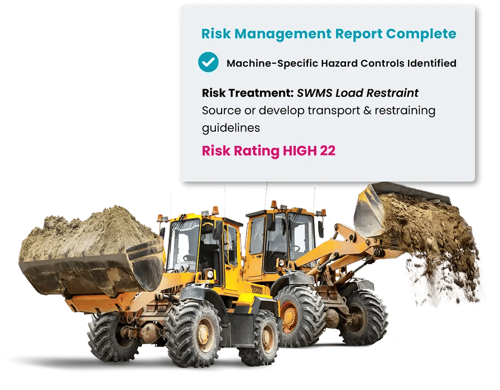 Two heavy machines with a risk report above